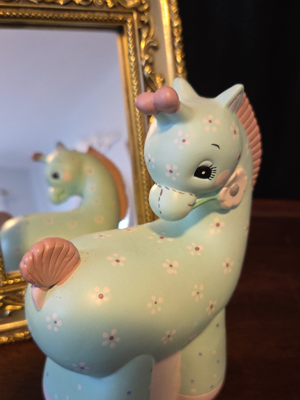 ENESCO Mint Pink Floral Ceramic Unicorn BABY BANK -